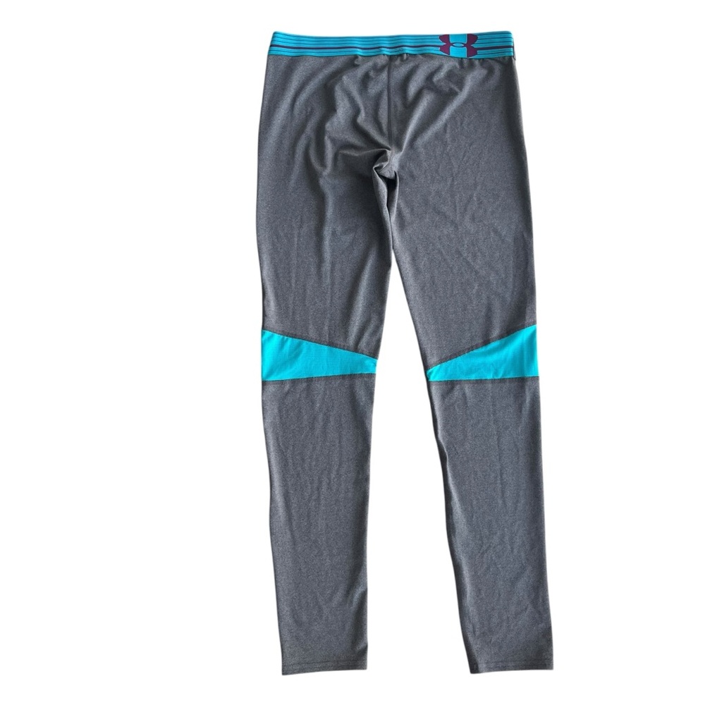 Under Armour Girl’s L Gray Teal Mesh Elastic Waistband Athletic Leggings 1263871 - Picture 3 of 16